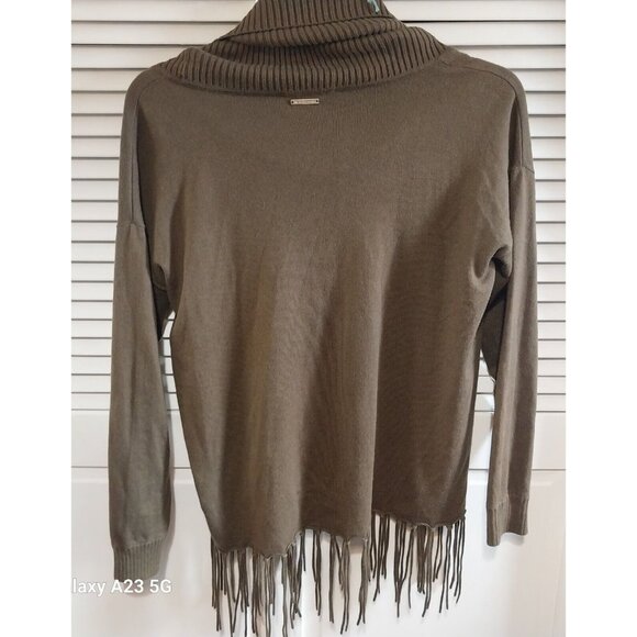 Michael Kors Womens Brown Fringe Sweater With Cowl Neck & Long Sleeves - Picture 3 of 13